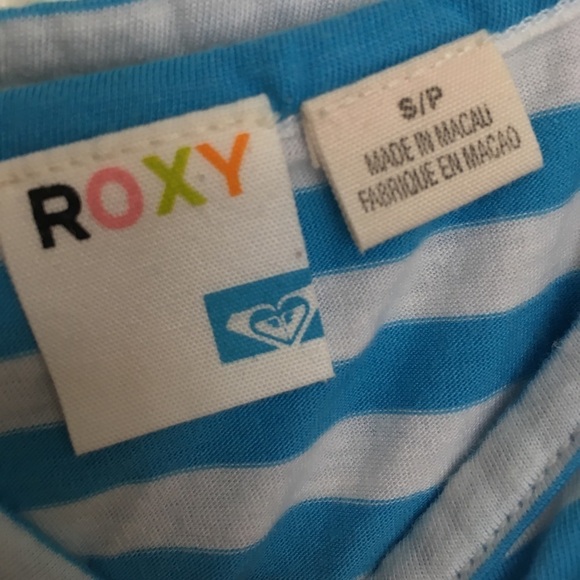 Roxy Light Blue and White Striped Tank Top with Red Roxy Logo Size Small - Picture 4 of 4